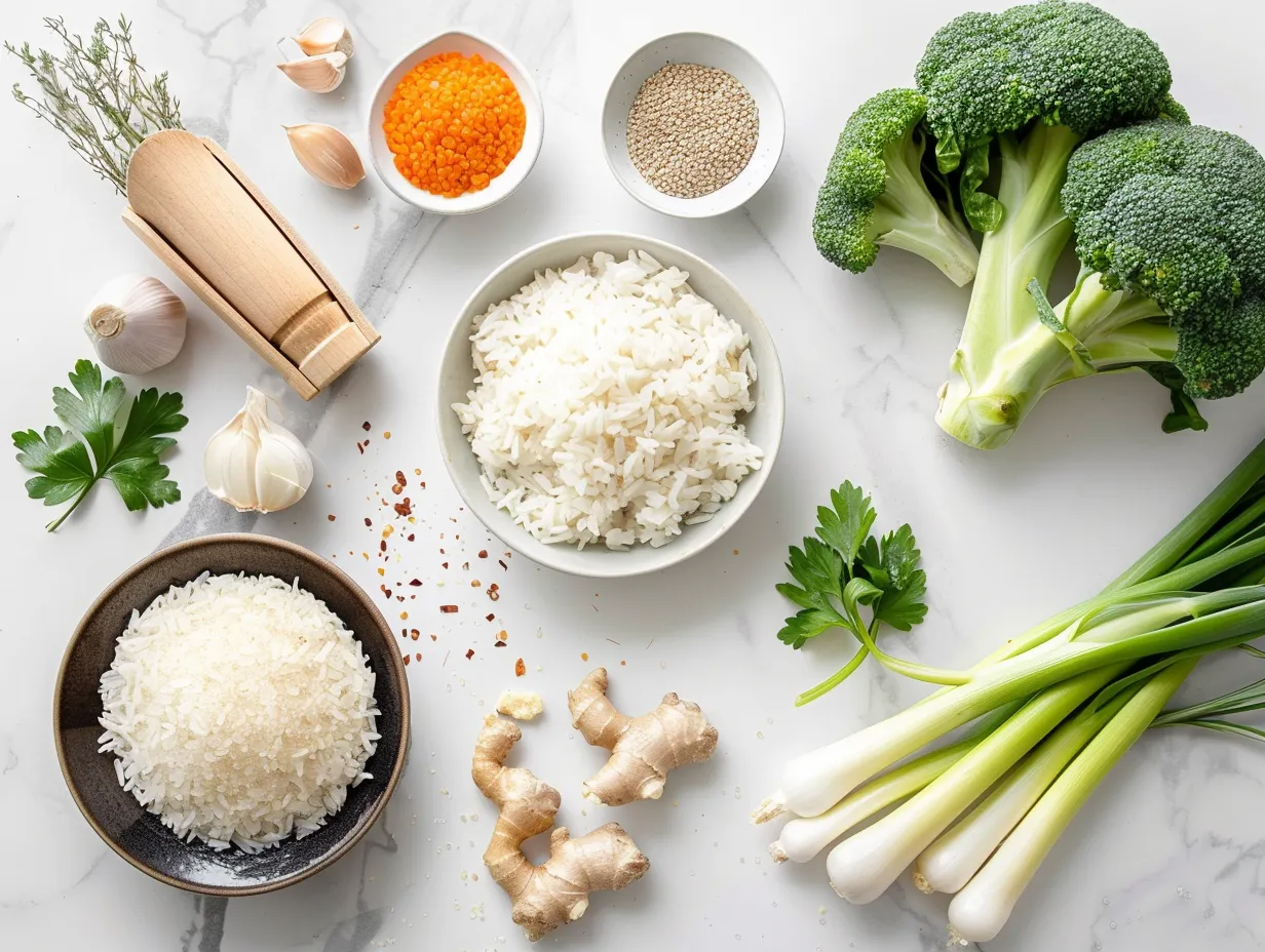 Raw ingredients for preparing chicken fried rice