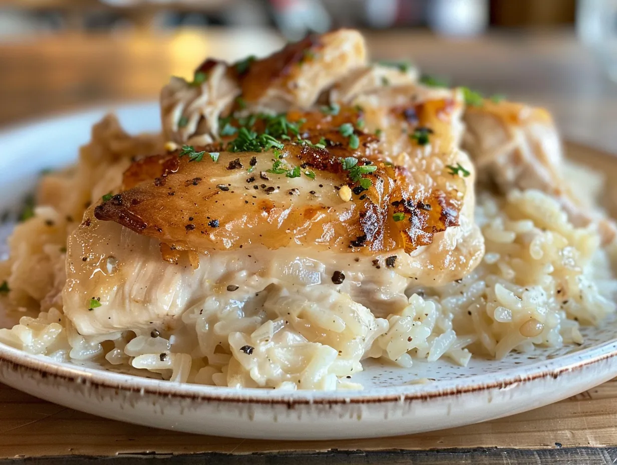 Rustic Plate of Smothered Chicken and Rice