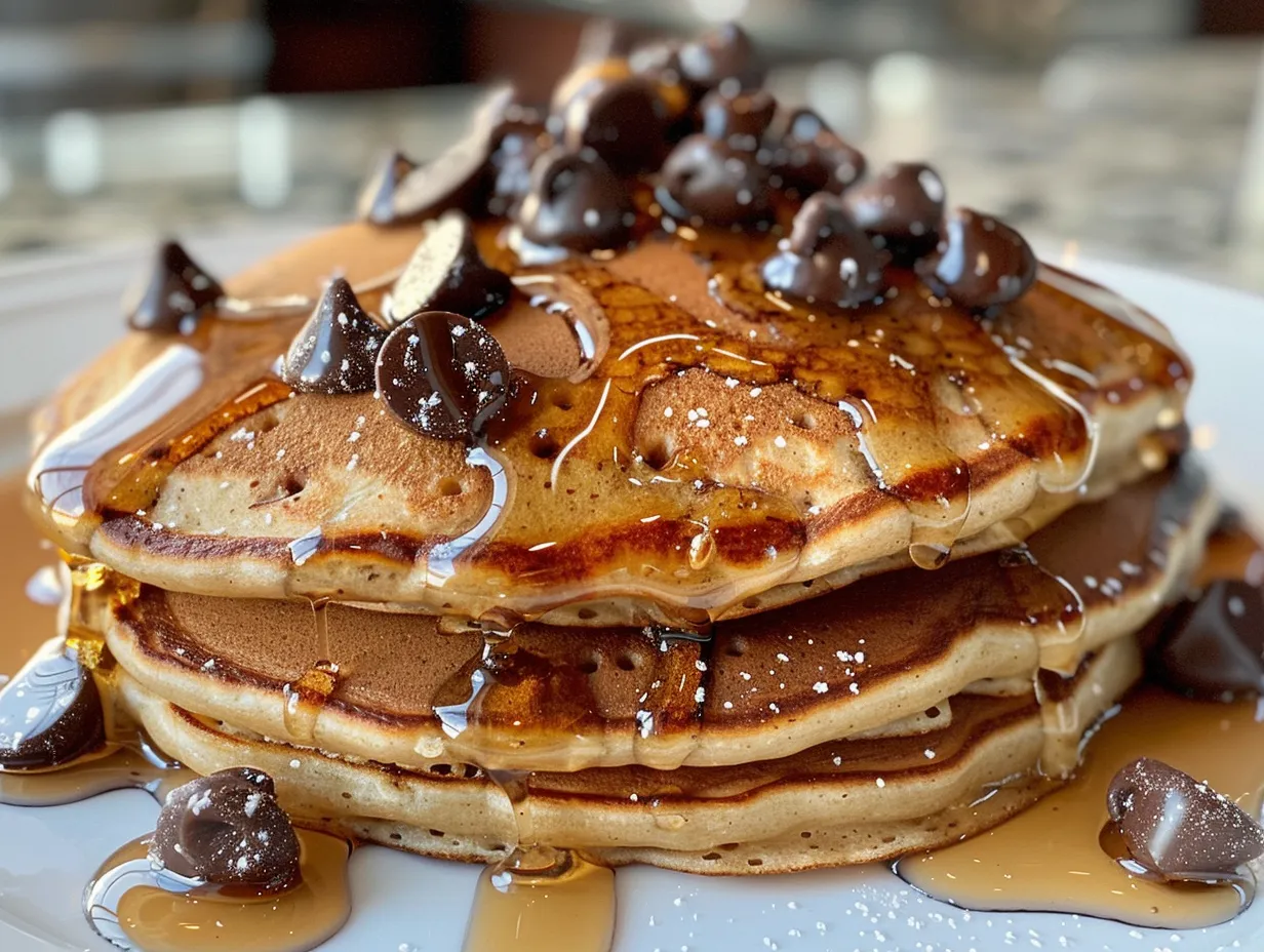Stack of Chocolate Chip Pancakes with Syrup