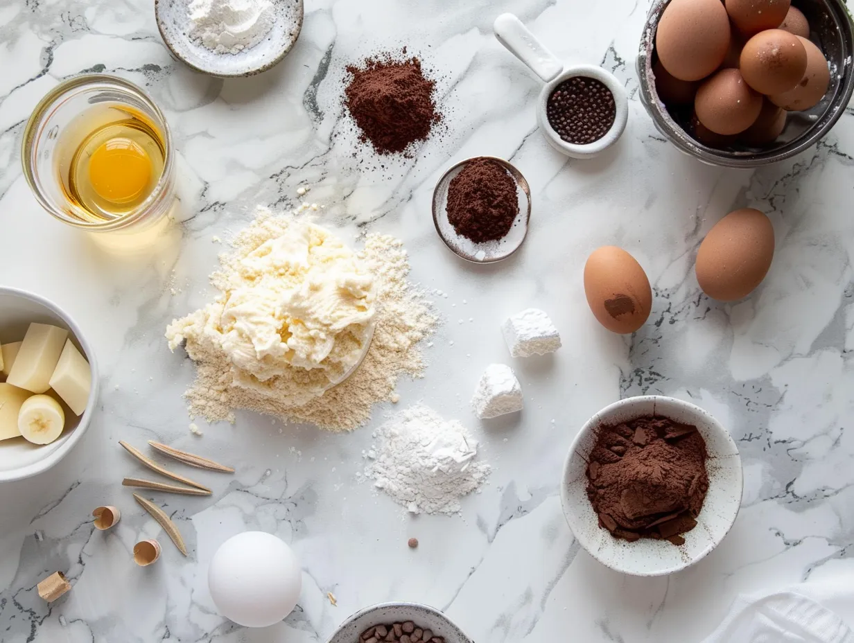 Ingredients for Vanilla Cupcakes, including flour, sugar, butter, and vanilla extract