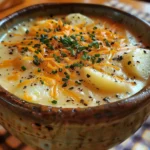A comforting bowl of Garlic Cheddar Potato Soup