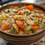 A hearty bowl of steaming white bean soup