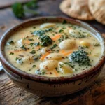 Bowl of Broccoli Cheddar Soup with Shells