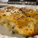 Cheesy scalloped potatoes ready to serve