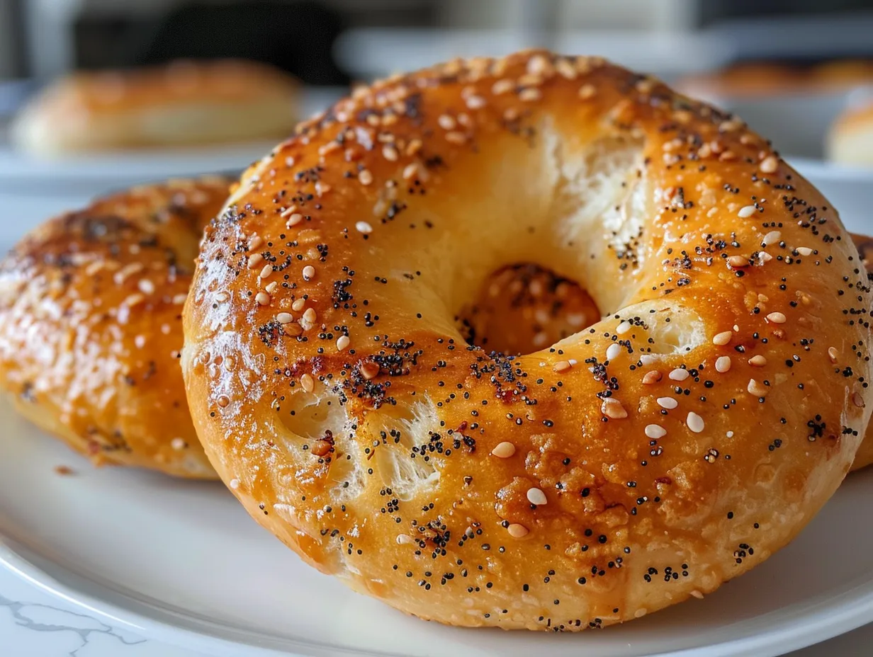 Close-up of a Chewy Protein Bagel