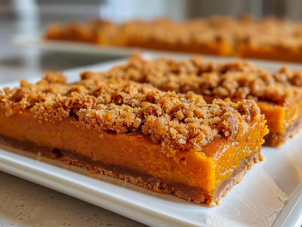 Close-up of Delicious Pumpkin Pie Crumble Bars