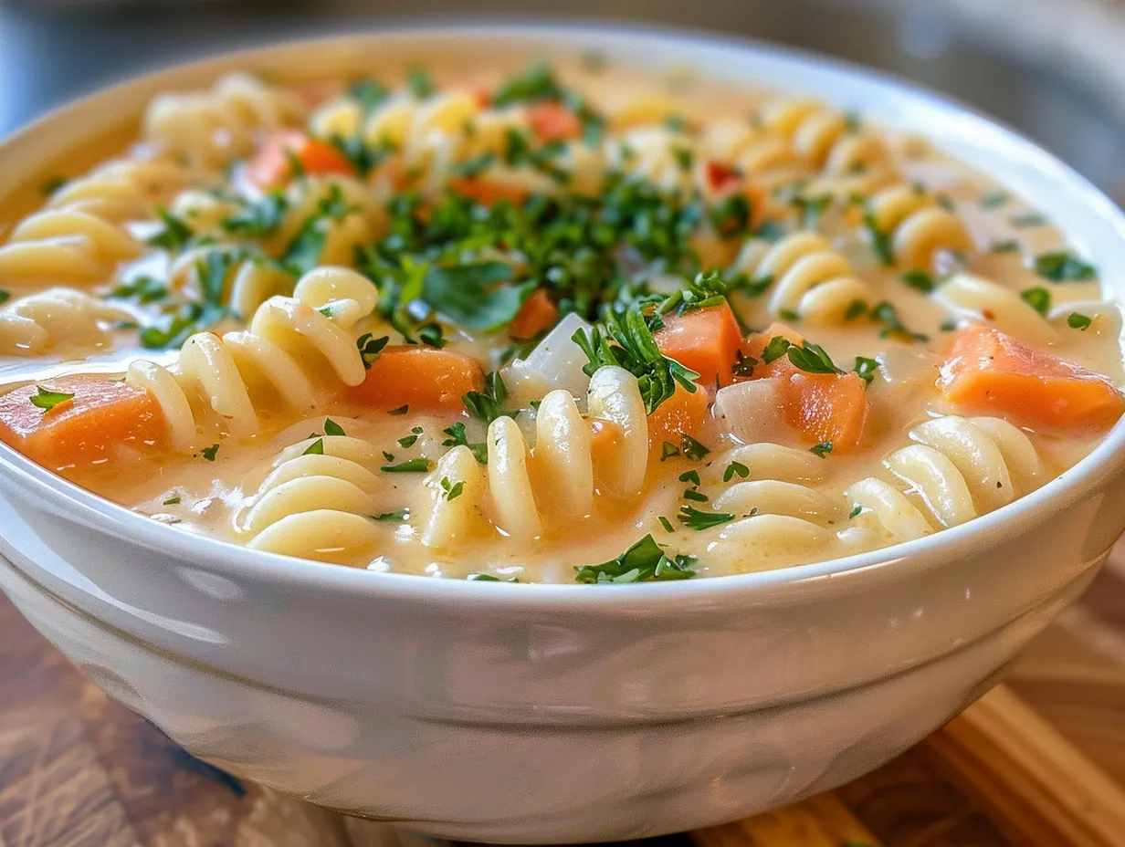 Creamy Pasta Soup in Bowl