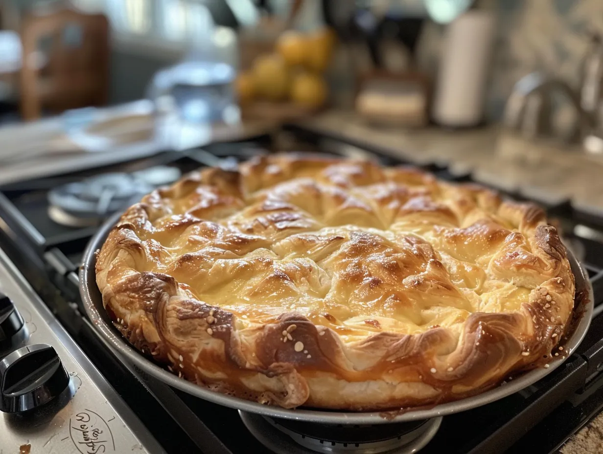 Finished homemade cheese danish pastries cooling on a wire rack on a kitchen counter.