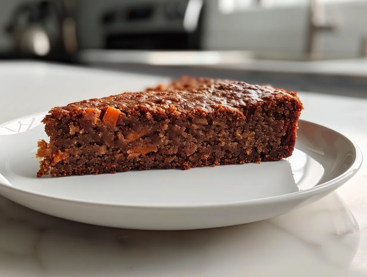 Flourless oatmeal carrot cake on a white plate