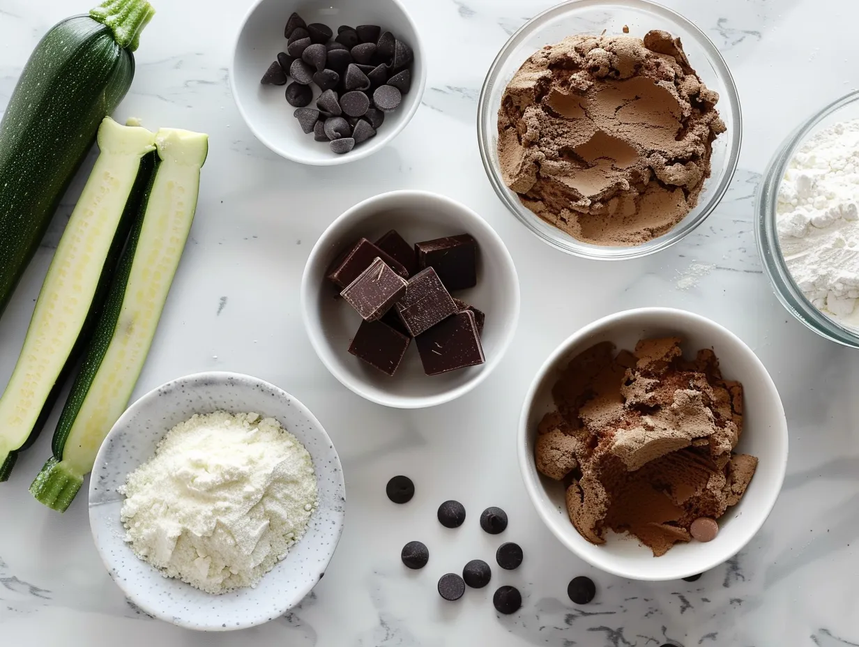 Fresh ingredients for making chocolate chip zucchini muffins
