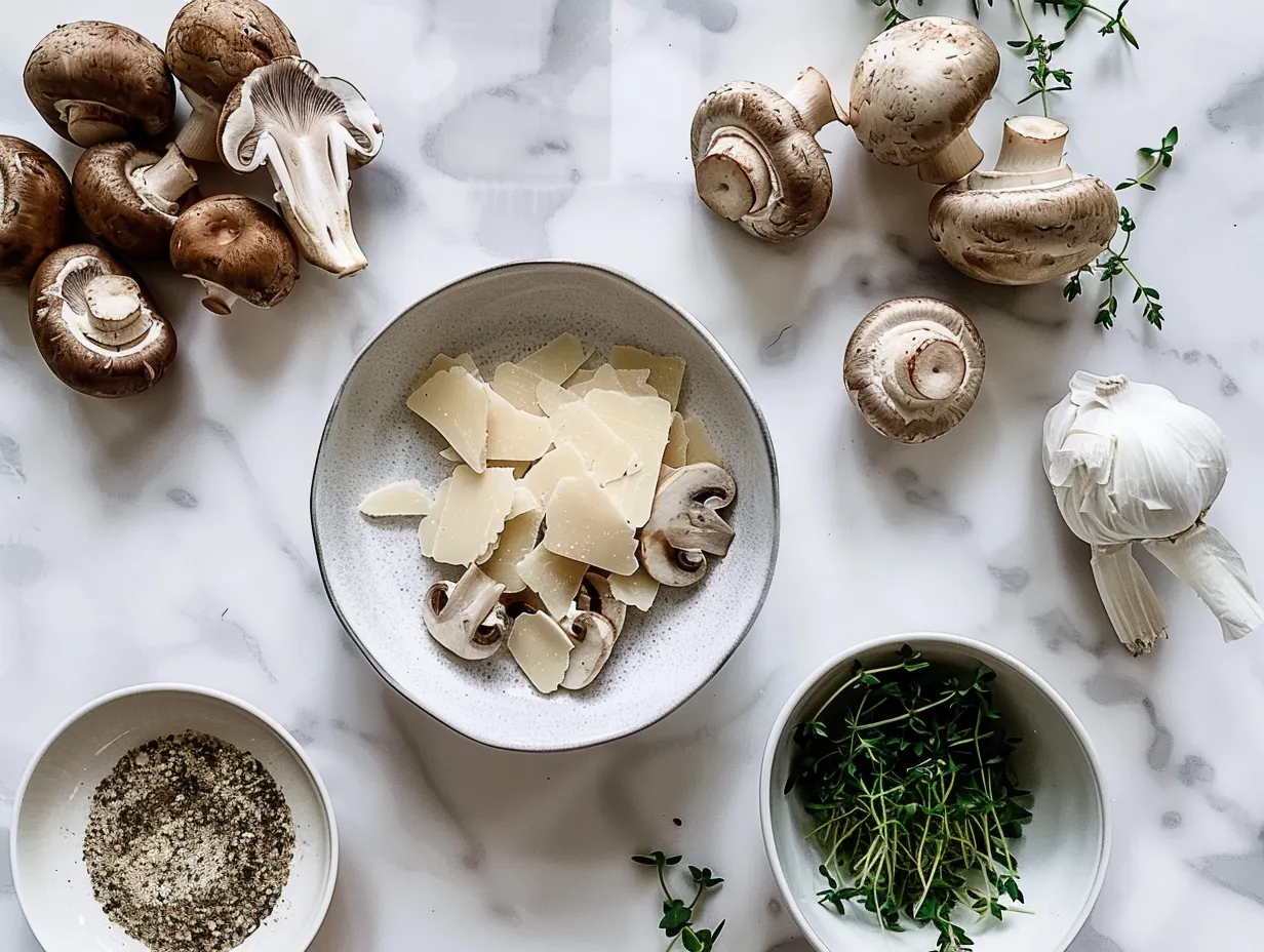 Fresh ingredients for preparing Parmesan Mushroom Chicken Soup