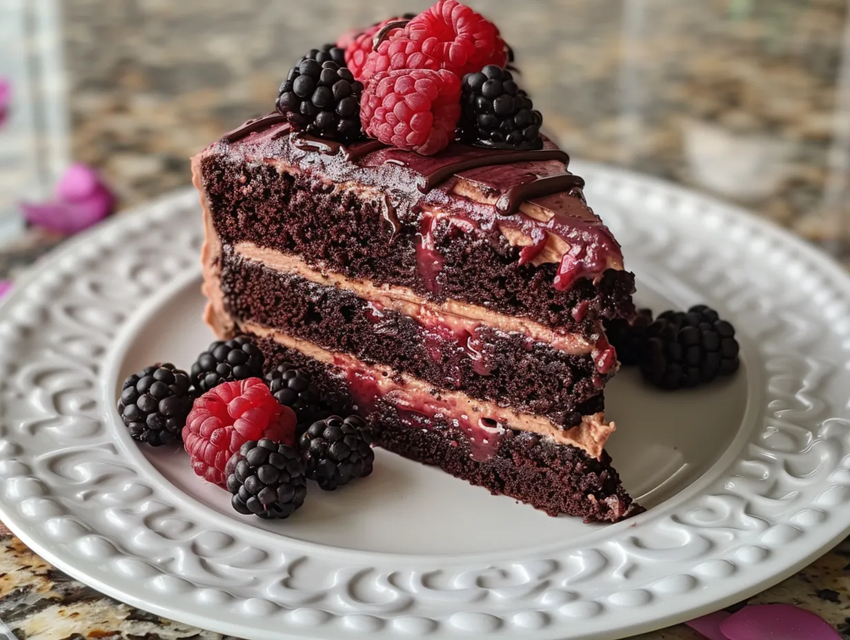 Gothic Blackberry Velvet Cake Presentation