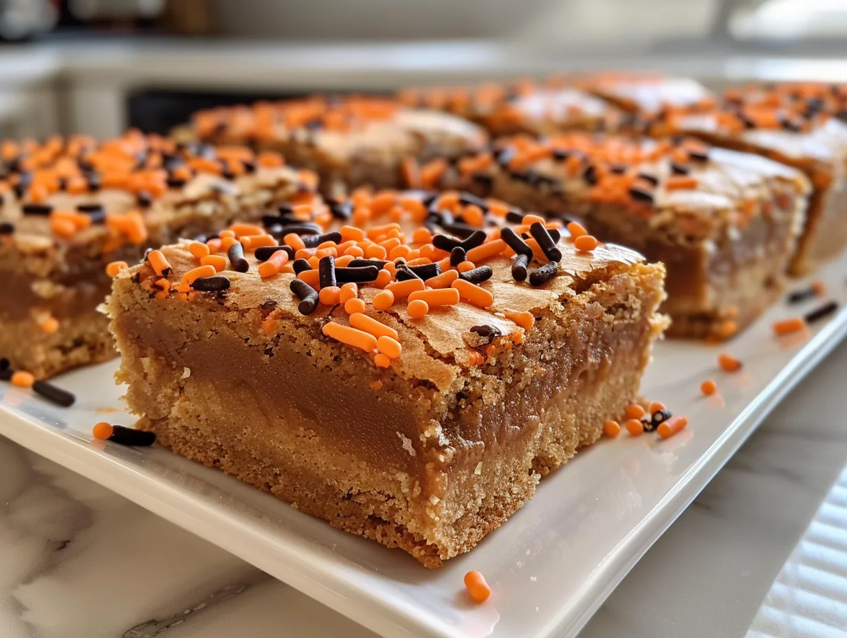 Delicious Halloween Blondies with festive sprinkles