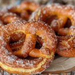 Homemade Pumpkin Cinnamon Sugar Soft Pretzels on a Wooden Board