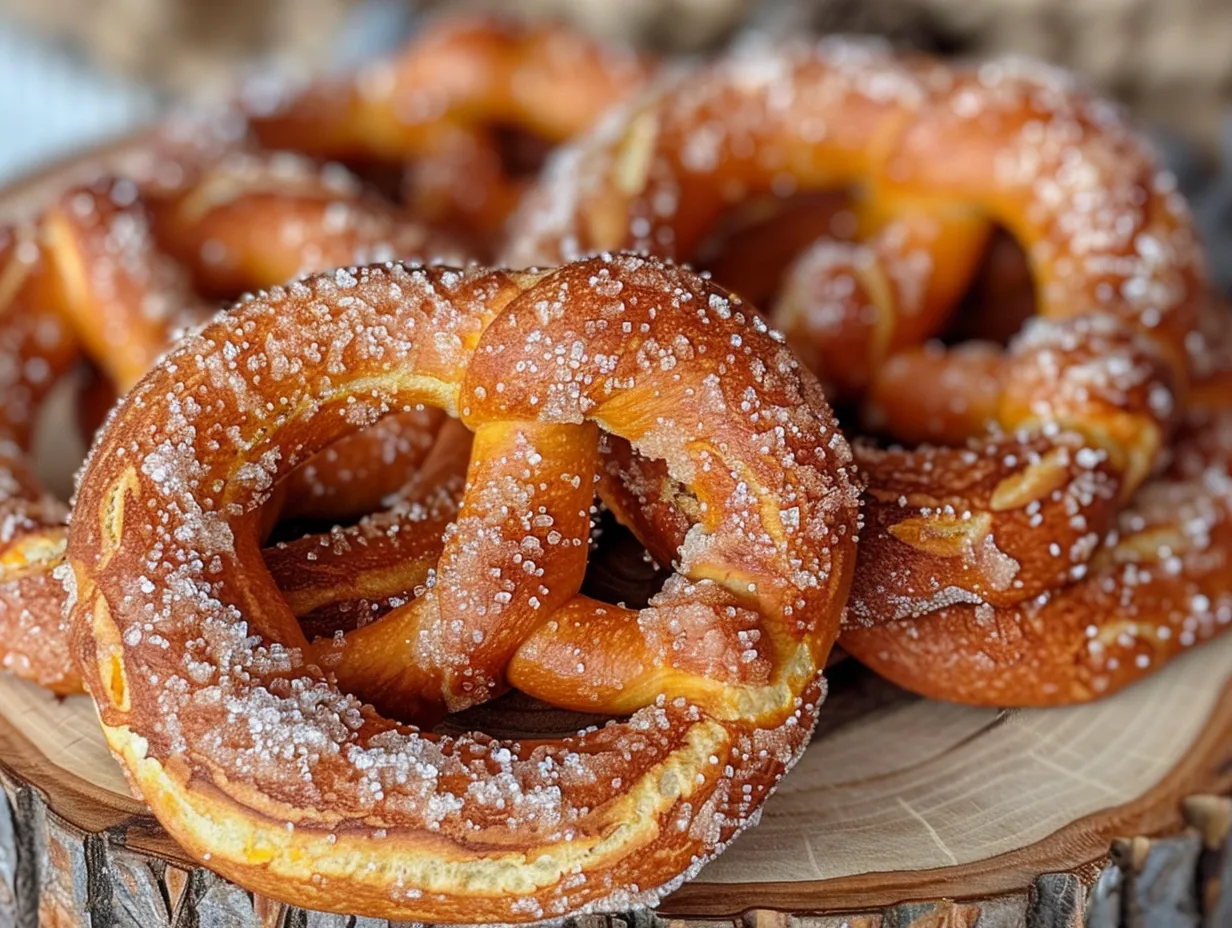 Homemade Pumpkin Cinnamon Sugar Soft Pretzels on a Wooden Board