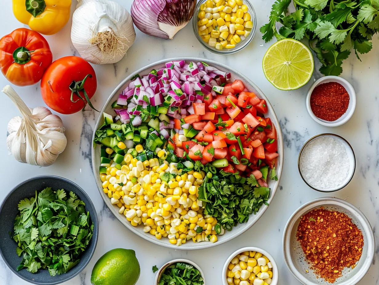 Ingredients for making Mexican street corn salad