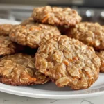 Overhead shot of carrot cake oatmeal cookies on a cooling rack