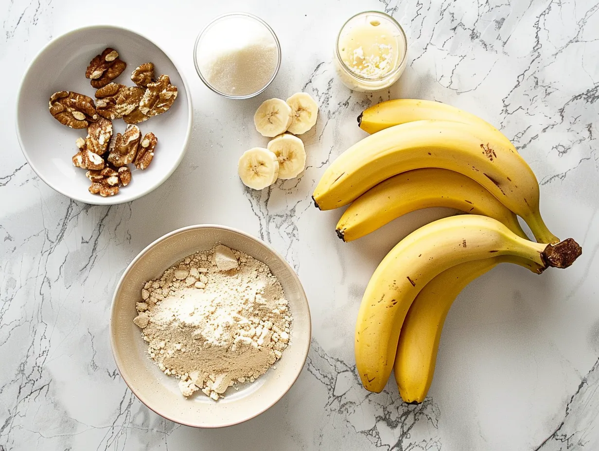 Ingredients for making protein banana bread