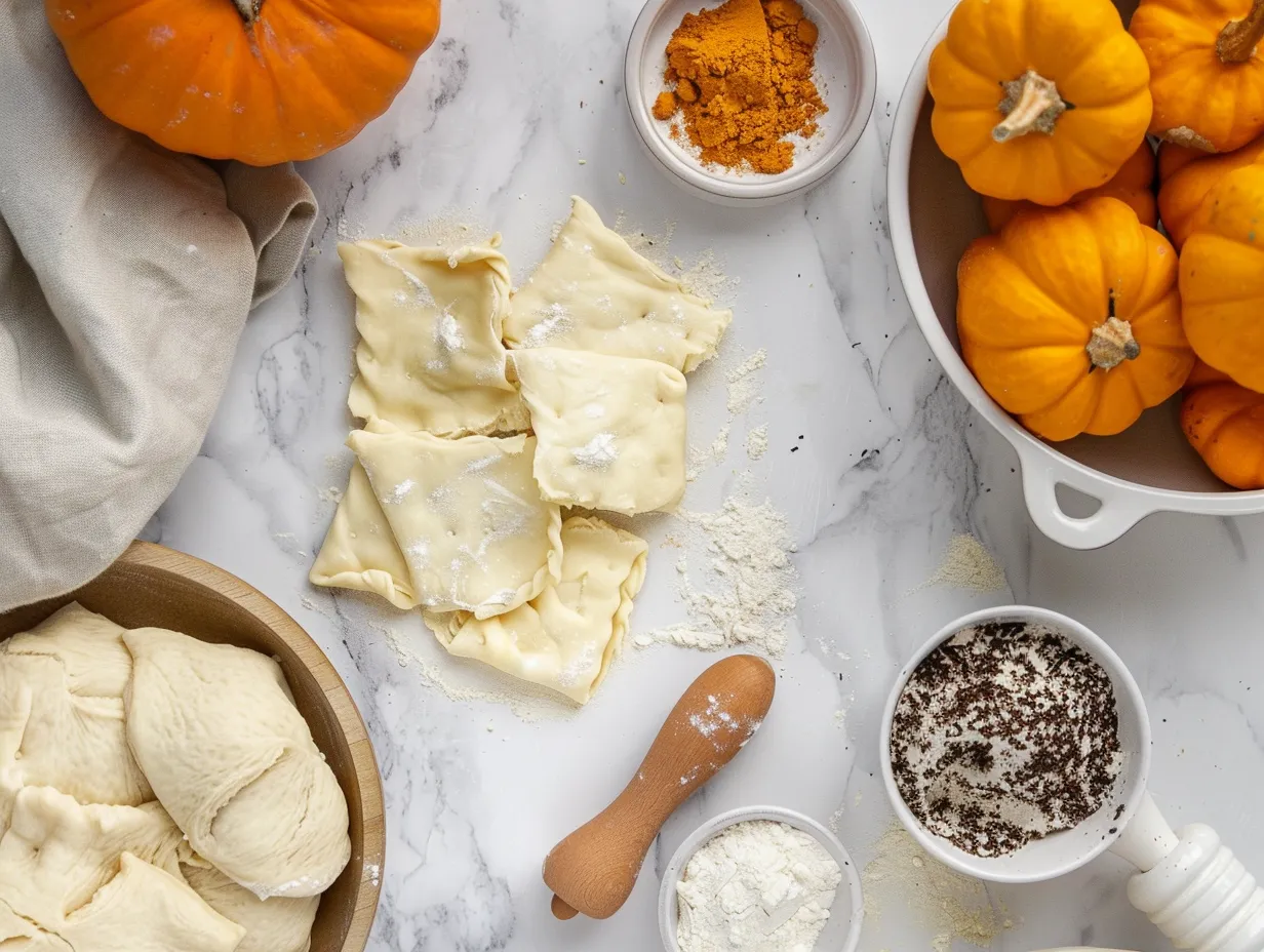Ingredients for making delicious pumpkin pie crescents