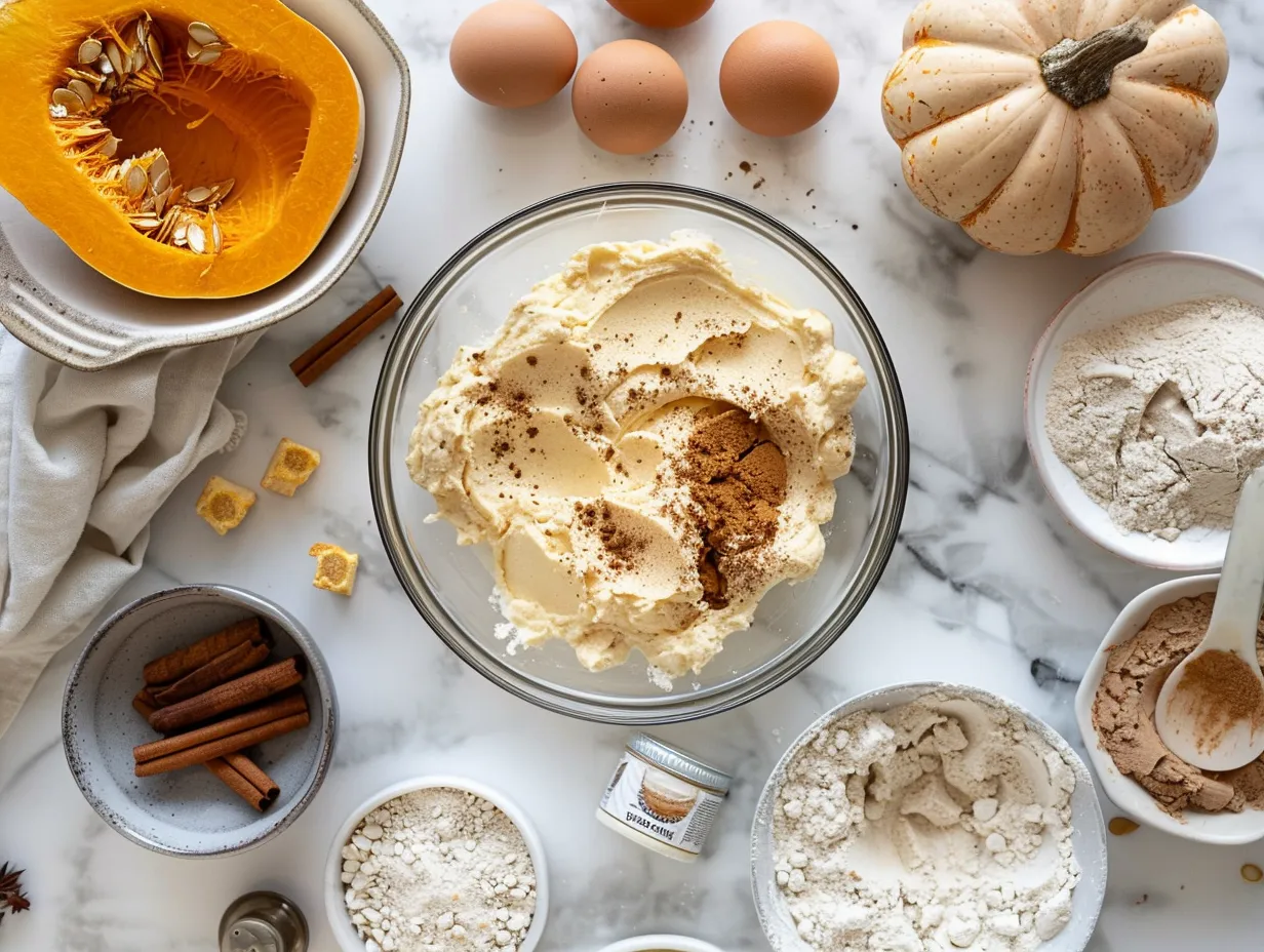 A spread of all the ingredients needed to make pumpkin tiramisu