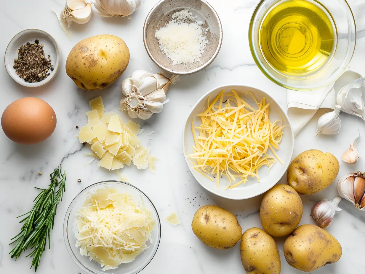 Raw ingredients for cheesy scalloped potatoes