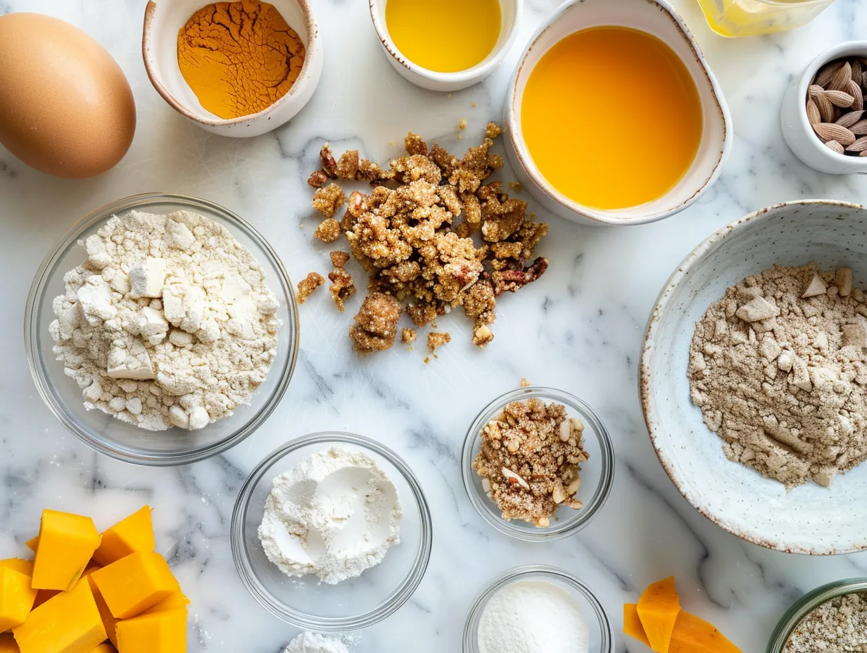 Raw ingredients needed for making delicious Pumpkin Pie Crumble Bars