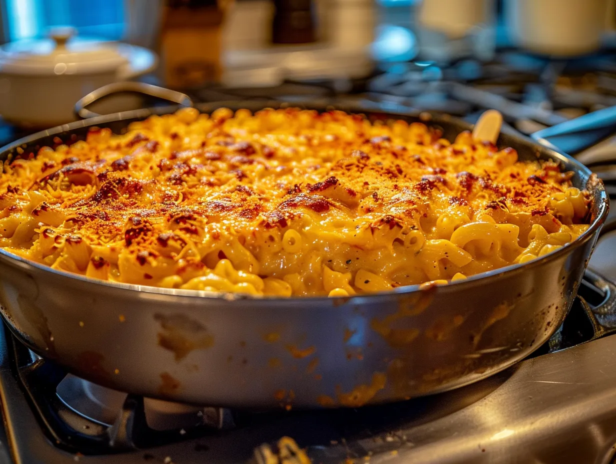 Enjoying Spicy Buffalo Chicken Mac and Cheese: a close-up shot of a person taking a bite of the creamy, cheesy, spicy dish.