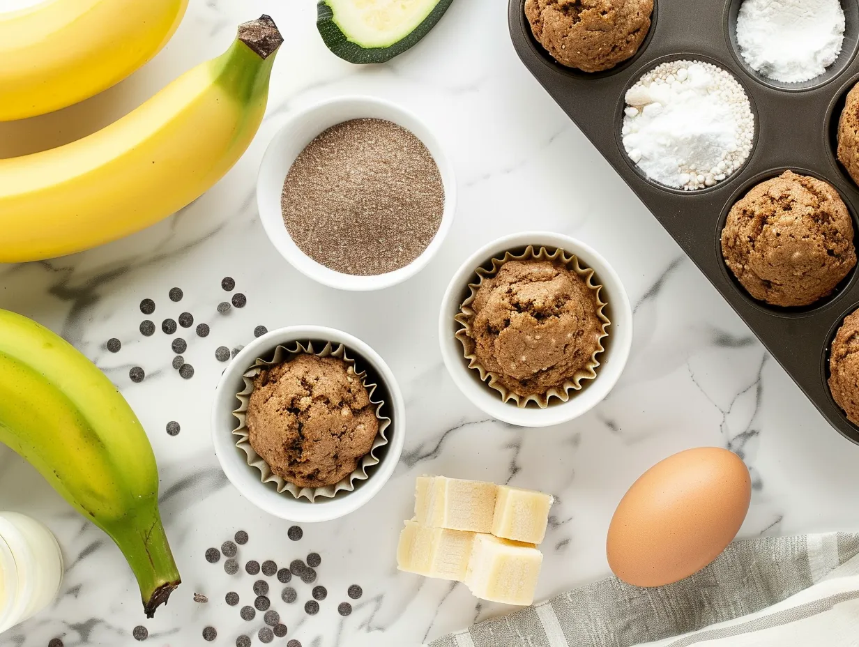 Ingredients for making zucchini banana bread muffins