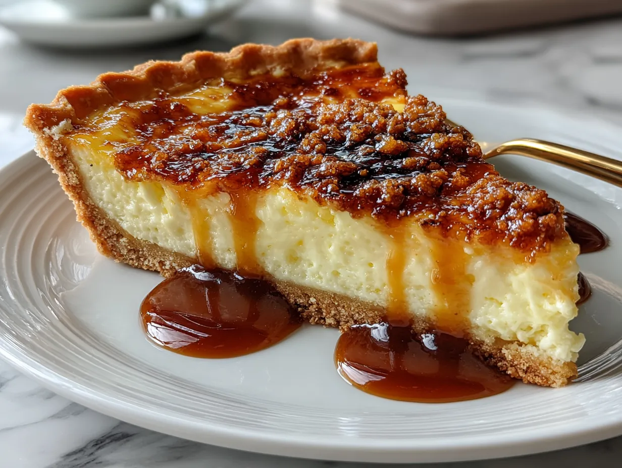 A Mouthwatering Slice of Custard Pie with Praline Sauce
