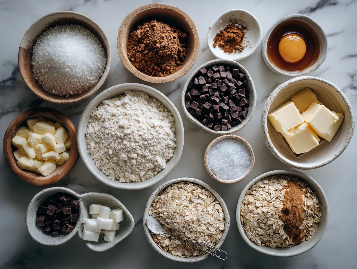 All the ingredients for Apple Butter Pie with Cinnamon Oat Topping neatly arranged