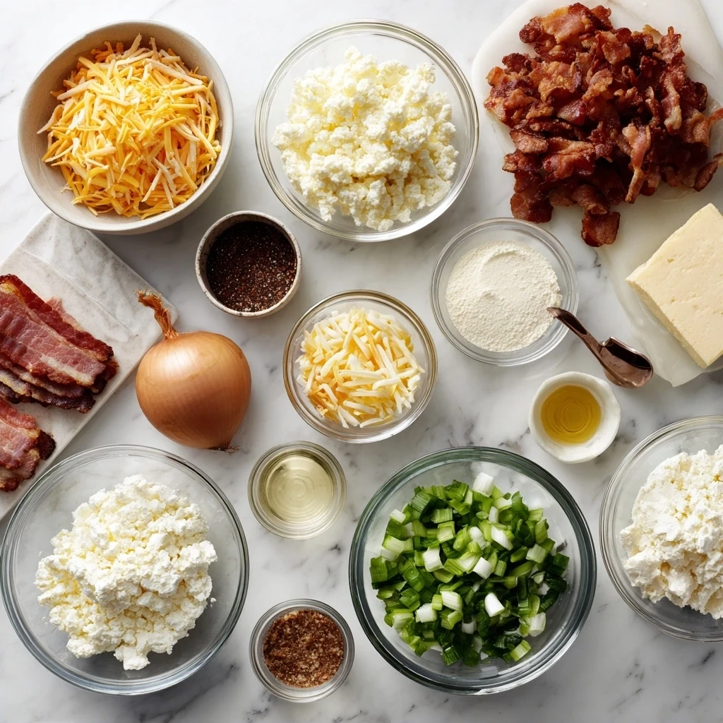 Ingredients for Bacon Cheddar Cheese Ball: cream cheese, cheddar cheese, bacon, sour cream, green onions, garlic powder, black pepper, pecans and walnuts