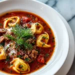 Bowl of Delicious Tortellini Soup with Sausage