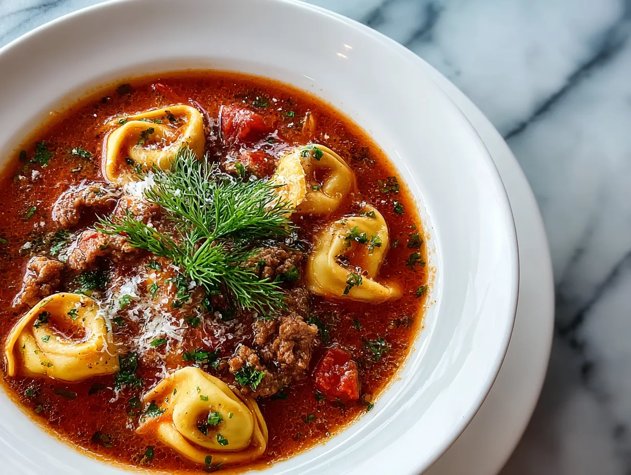 Bowl of Delicious Tortellini Soup with Sausage