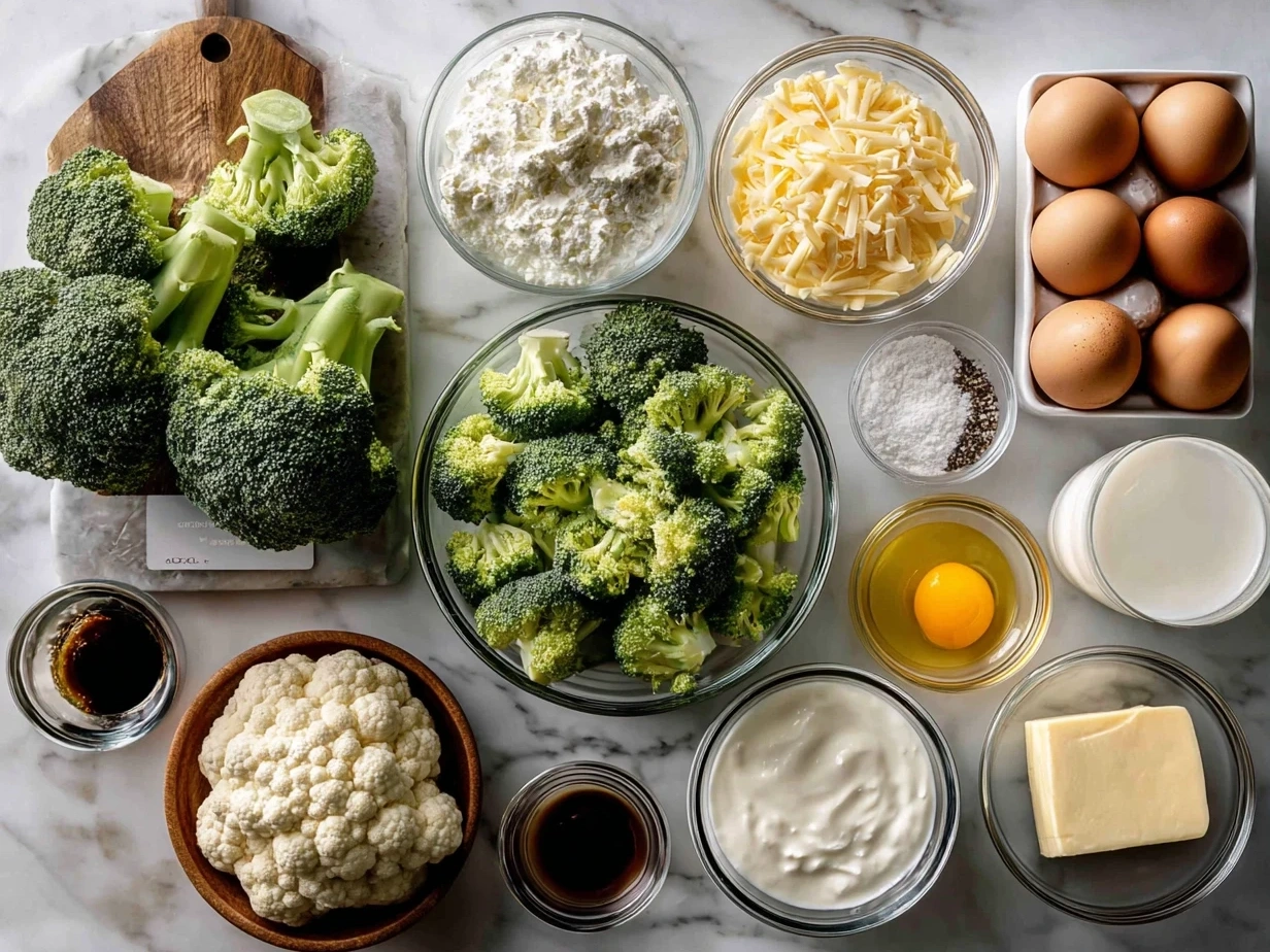 Ingredients for Broccoli Cheese Casserole including broccoli, cheddar cheese, Monterey Jack cheese, cream of mushroom soup, and buttery crackers