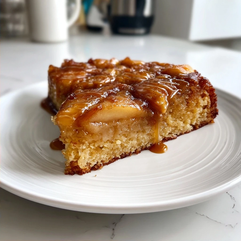 Finished Caramel Apple Upside-Down Cake on a plate
