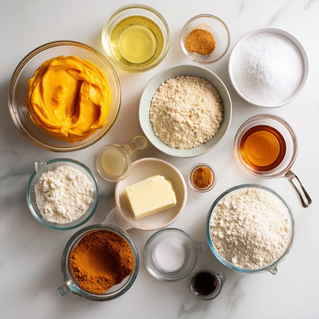 Ingredients for making Cheesecake with Pumpkin Swirl including graham crackers, cream cheese, pumpkin puree and spices