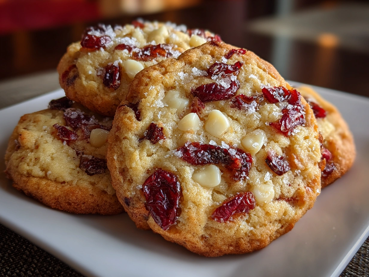 Finished Christmas Cranberry Orange Cookies on a plate.