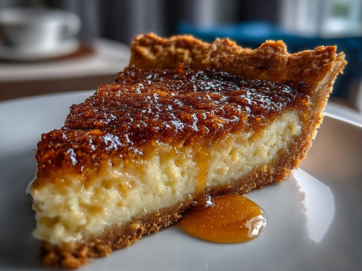 Close-up of a Slice of Burnt Honey Pie