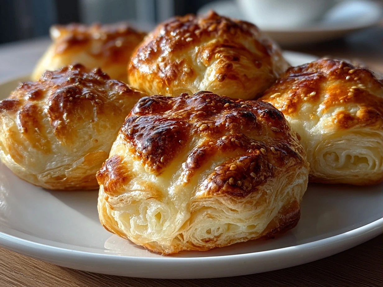 Close up of finished Puff Pastry Brie Bites with golden flaky crust