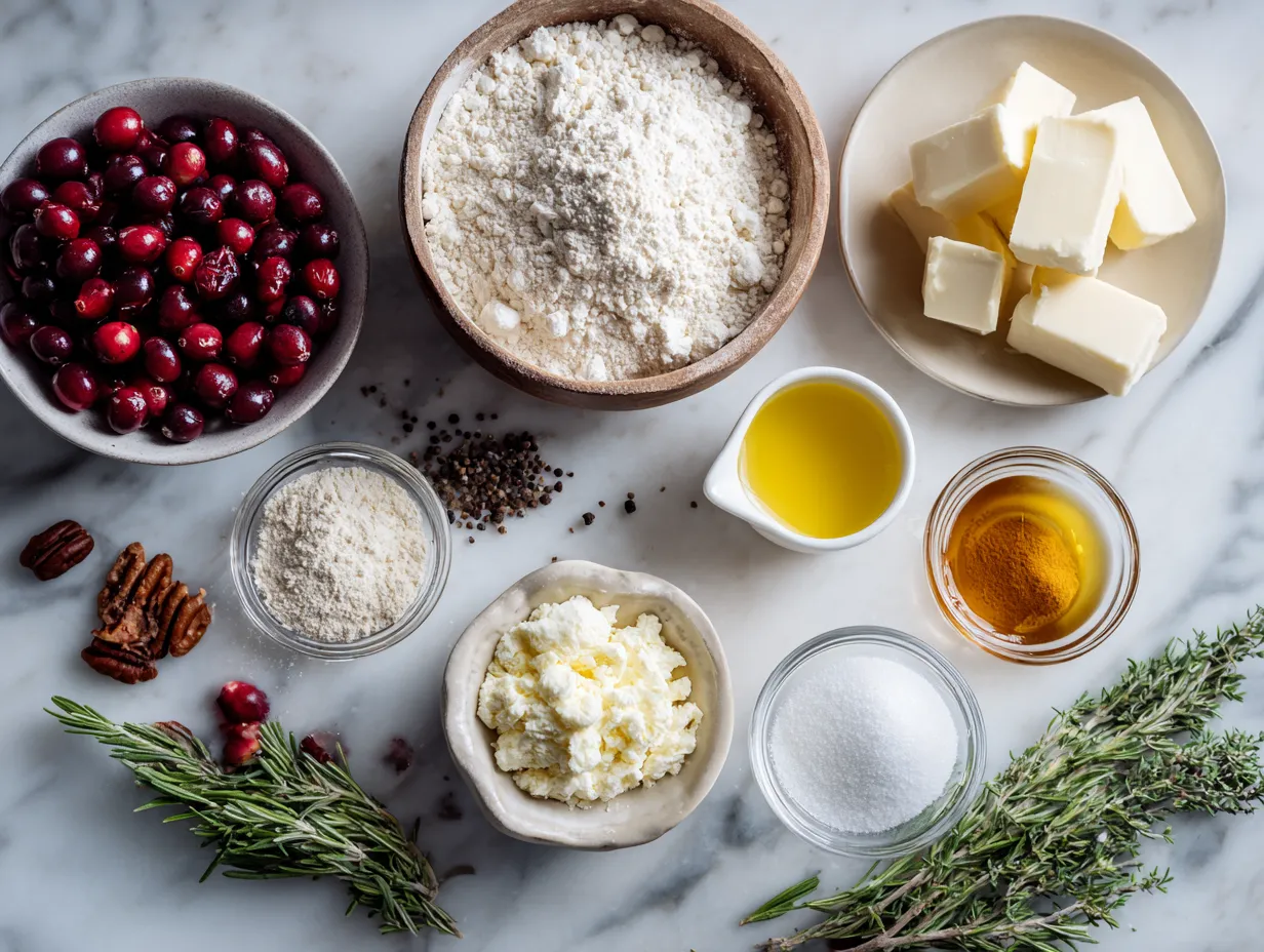 Ingredients for making cranberry brie crescent wreath