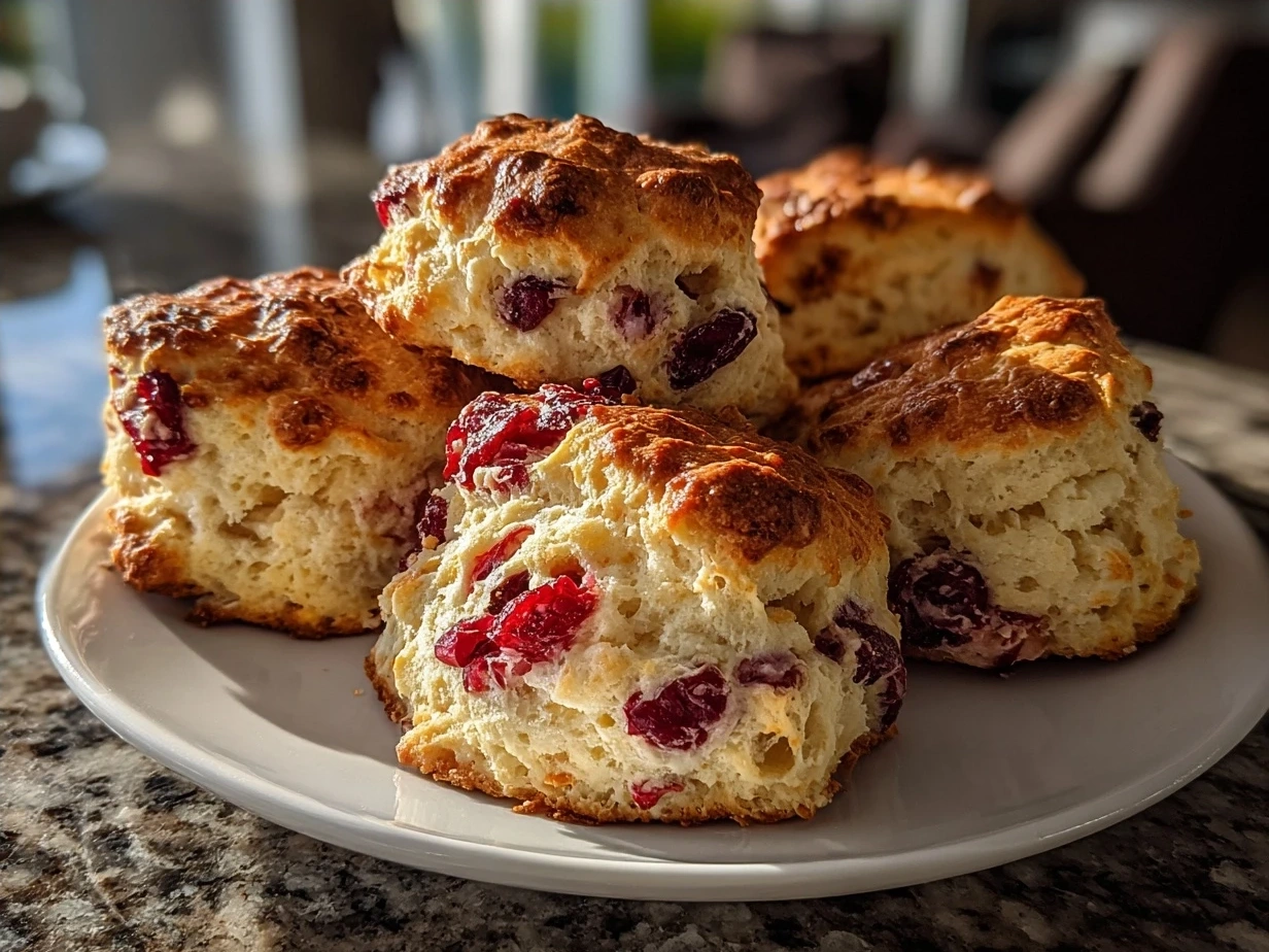 Freshly baked Cranberry Orange Scones cooling on a rack, ready to serve