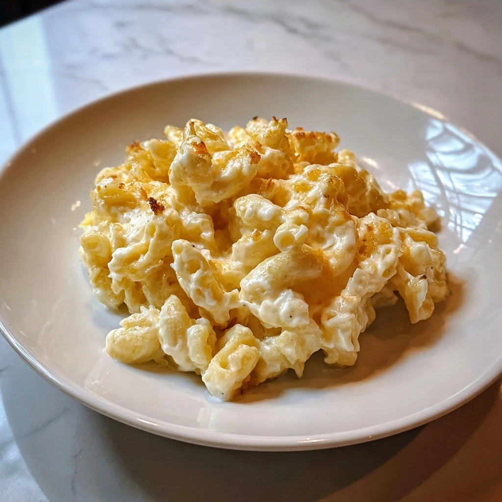 Finished Crockpot Mac and Cheese Recipe with melted cheese.