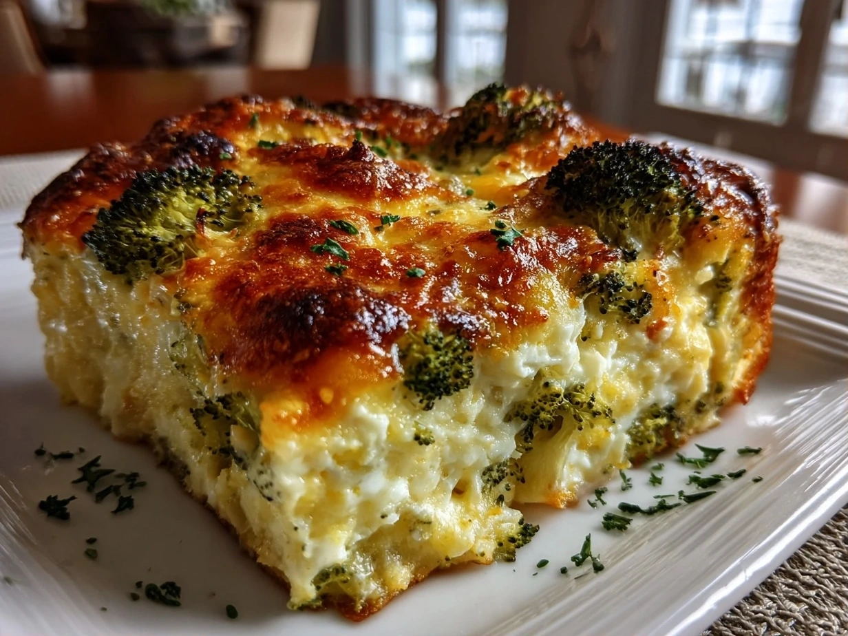 Delicious Broccoli Cheese Casserole ready to serve