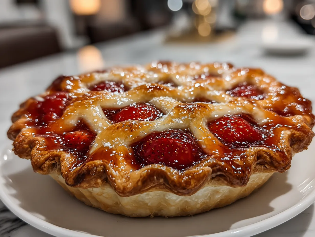 A delicious looking homemade strawberry pie