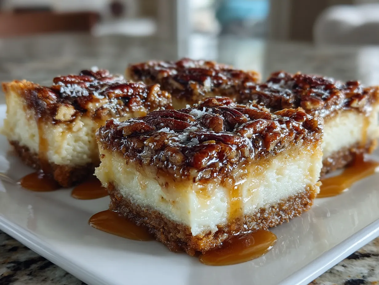Delicious Pecan Pie Cheesecake Bars on Display