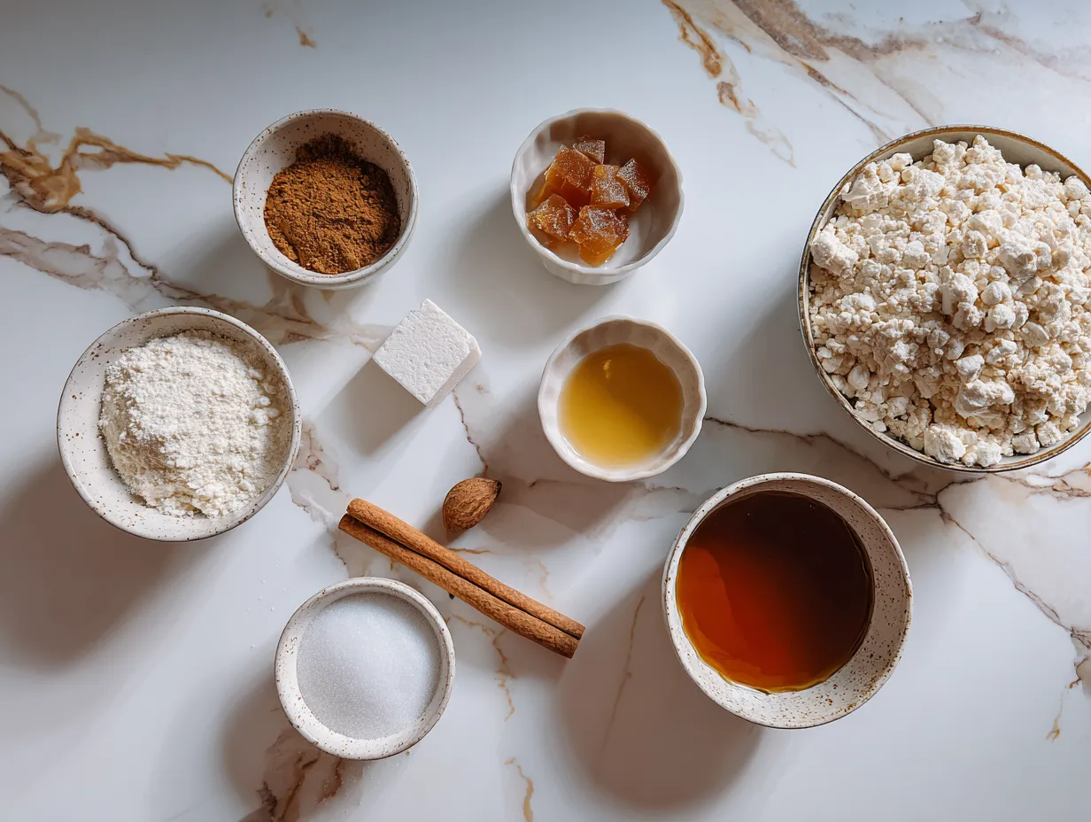 Dutch Caramel Apple Pie Ingredients including apples, sugar, spices, pie crust, flour, butter, oats, salt, and caramel sauce