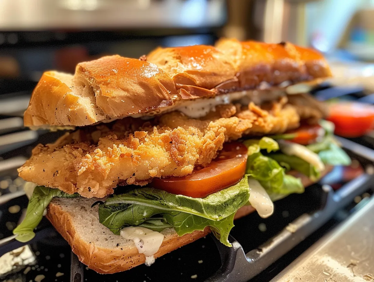 Woman enjoying a delicious Crispy Chicken Caesar Sandwich