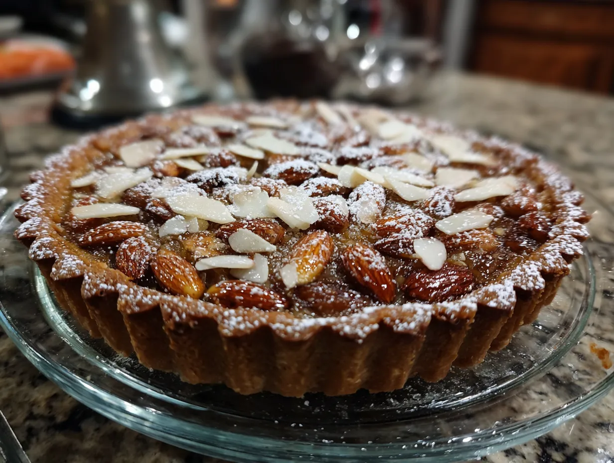 Enjoying a slice of Almond Medjool Date Tart with a cup of coffee.