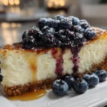Enticing Slice of White Chocolate Blueberry Cheesecake