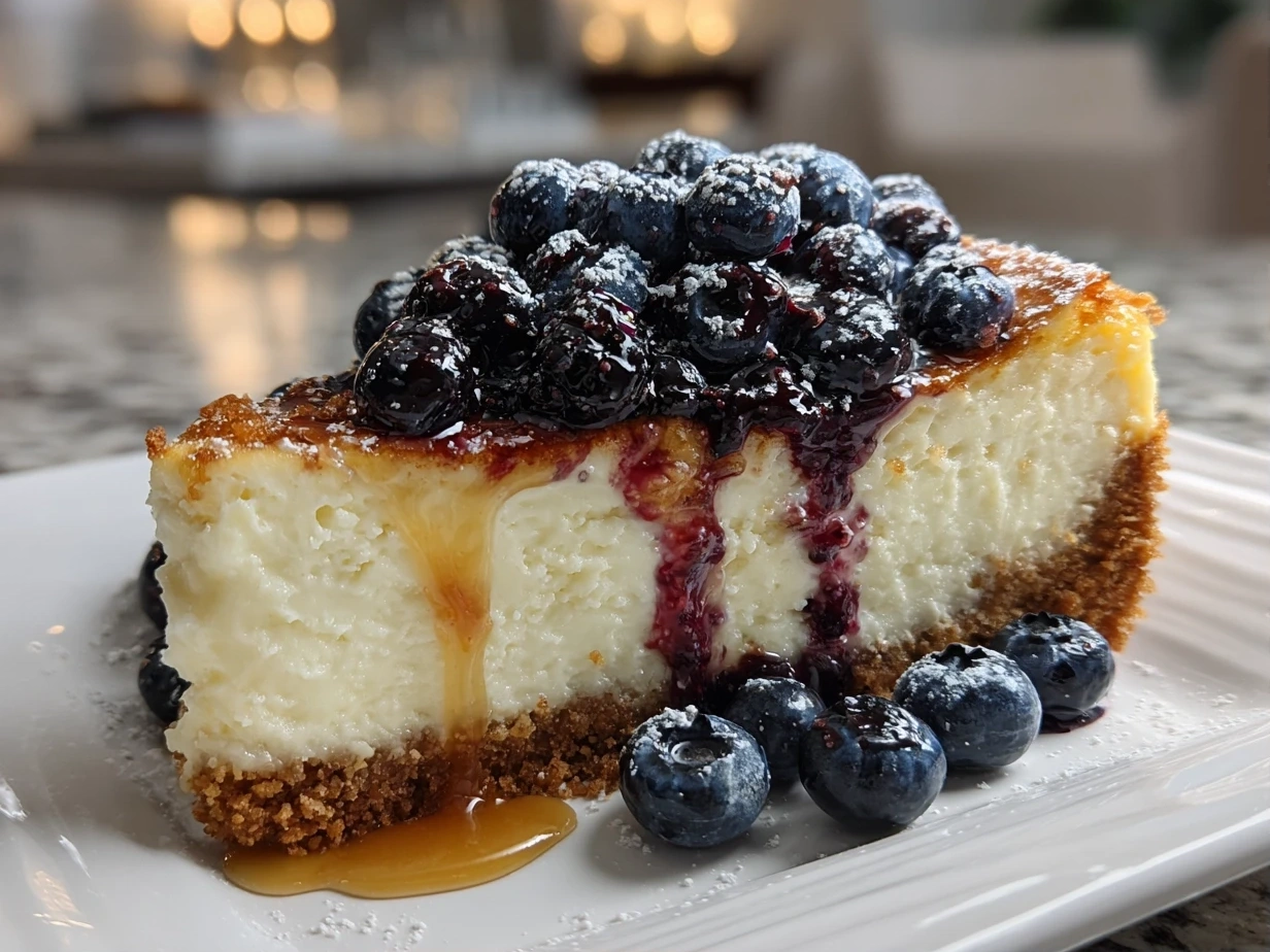 Enticing Slice of White Chocolate Blueberry Cheesecake